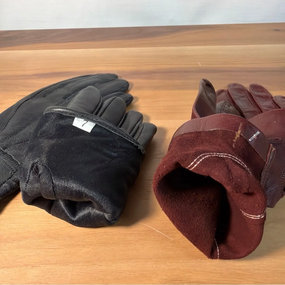 Women’s Lot (2) Gloves 100% Genuine Leather Lined Black‎ Unlink Red Sz 7 Driving